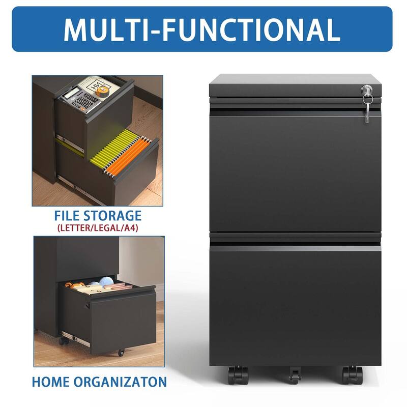 2 Drawer Metal Mobile File Cabinet,Rolling File Cabinet with Lock