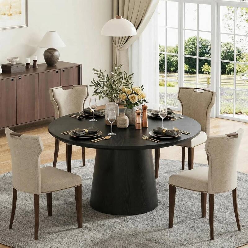 47 Inch Modern Round Dining Table for 4, Sturdy Pedestal Base