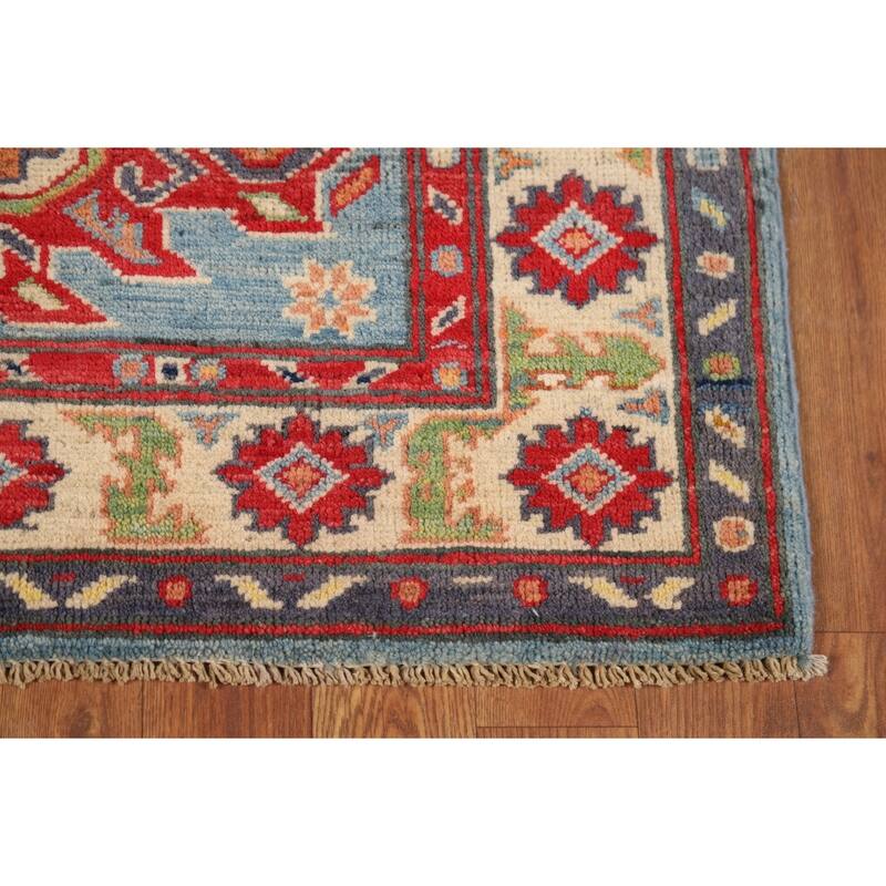 Light Blue Kazak Foyer Rug Hand-Knotted Bedroom Wool Carpet - 2'10"x 4'0"