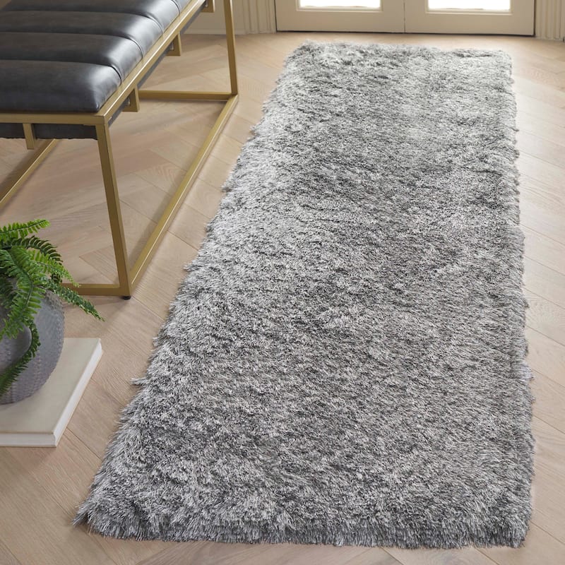 SAFAVIEH Handmade Nataly Shag Danara 2.5-inch Thick Rug - 2'3" x 14' Runner - Silver