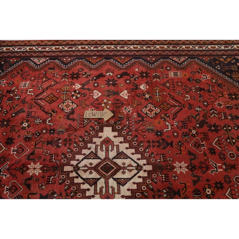 Tribal Red Shiraz Persian Vintage Area Rug Hand-Knotted Wool Carpet - 6'8"x 10'0"