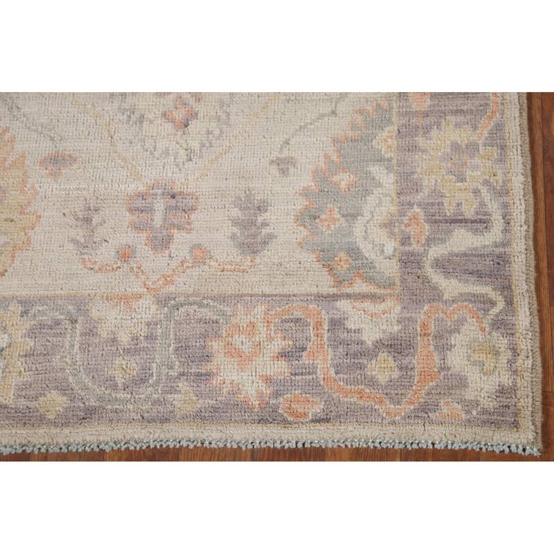Hand Knotted Oriental 100% Wool Carpet Transitional All-Over Beige & Ivories Oushak Runner Rug - 9' 8'' X 2' 11''