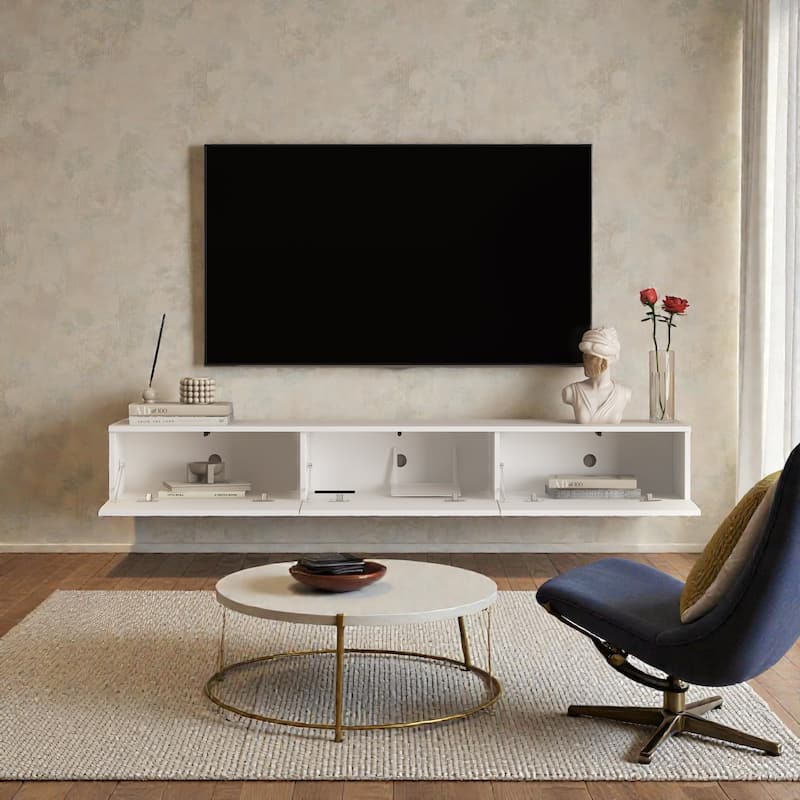 67" Floating TV Stand Wall Mounted with 16 Color LED Lights, Modern TV Cabinet for 55-65 Inch TVs, 100 lb Capacity