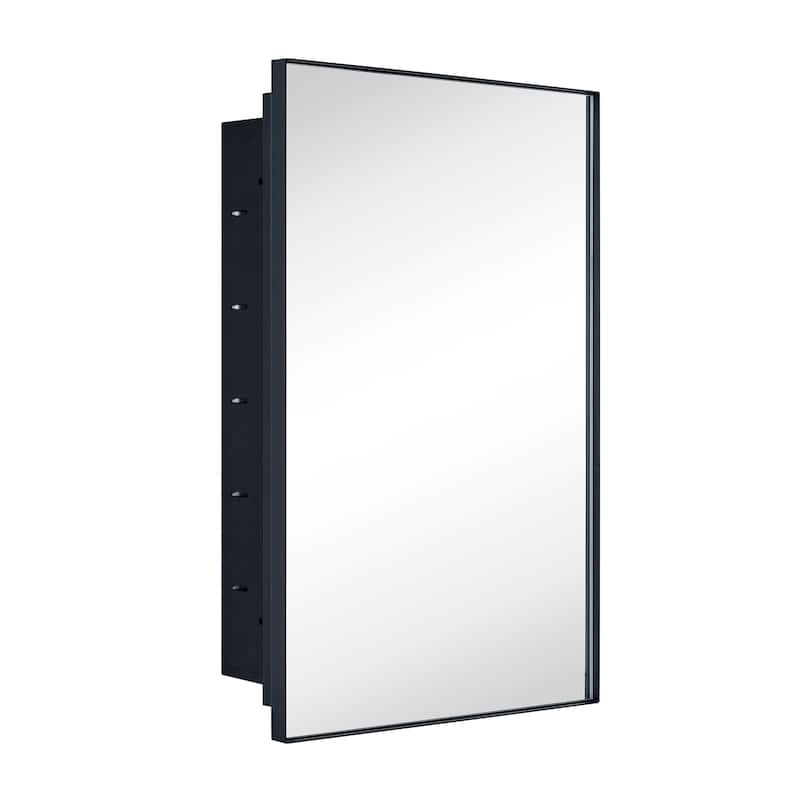 TEHOME Fulleti Matt Black Recessed Mount Squared Rectangle Medicine Cabinet with Mirror - 26" x 16"