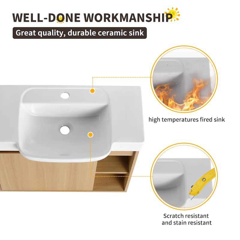 Beingnext 24"/28" Bathroom Vanity with Sink, Floating Bathroom Vanity with Soft Close Door and Shelf