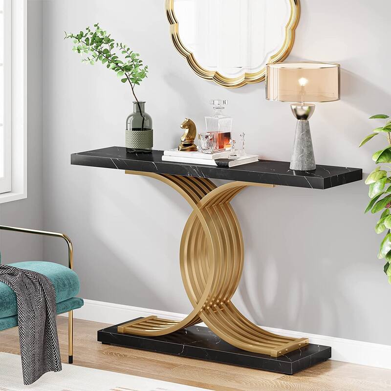 Modern Faux Marble Hallway Table with Geometric 40" Narrow
