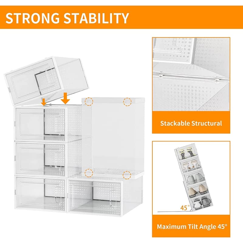 Foldable Storage Containe Plastic Shoe Storage Organizers Stackable Shoe Boxes Set