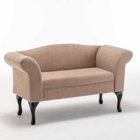 2 Seat Toddler Couch Lounge Bed with Wooden Legs, Upholstered Linen Fabric Loveseat Sofa & Armrest Chair for Bedroom Living Room