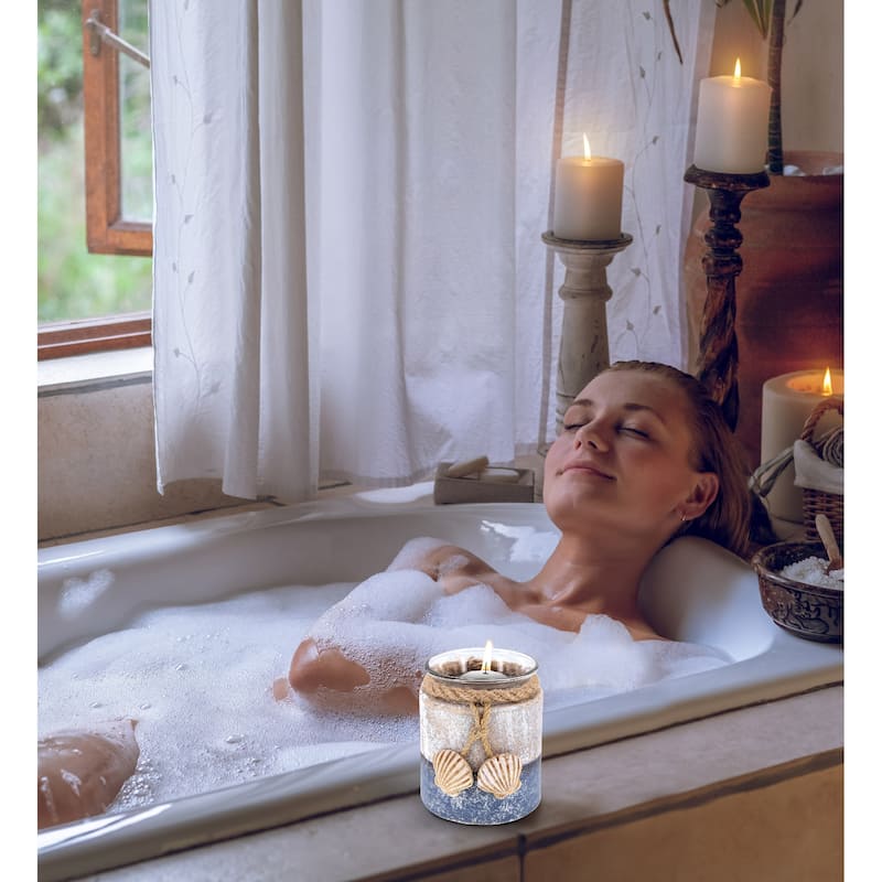 CoTa Global Silver Sea Sea Shell Candle Holder with Sea Shells & Rope - 3.2″Lx2.8″Wx2.8″H