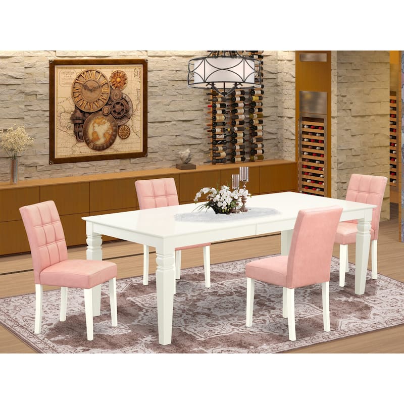 East West Furniture Dining Set Contains a Rectangle Kitchen Table and Chairs, Linen White (Pieces Options) - LGAS5-LWH-42