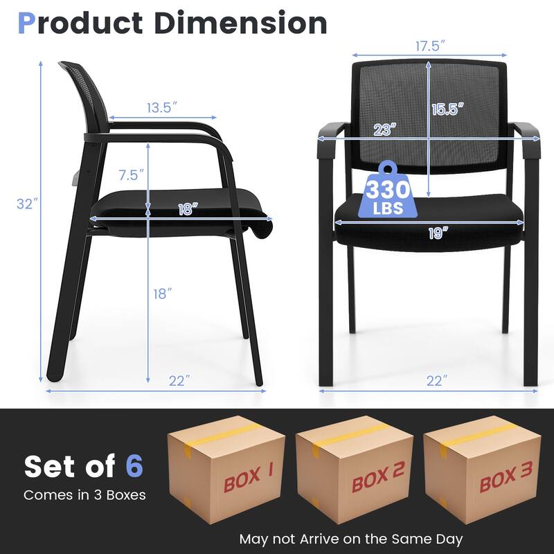 Gymax 6-Pack Office Conference Chair Set Mesh Guest Reception Stack