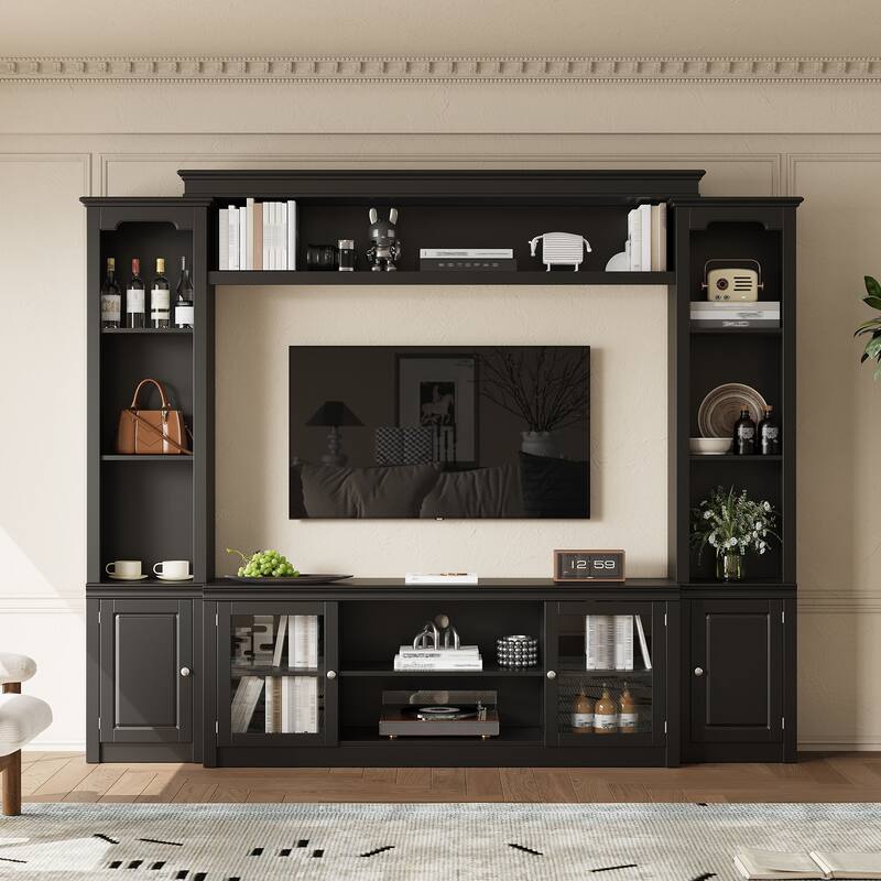 Wall Unit TV Stand with Bookshelves for TVs up to 65", Wood TV Console Table Media Entertainment Center with Storage Cabinet