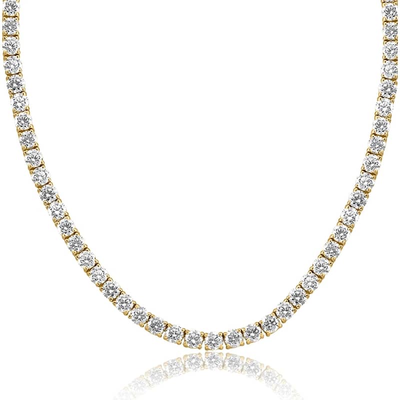 29 Ct Diamond Tennis Necklace Yellow Gold 16" Lab Grown