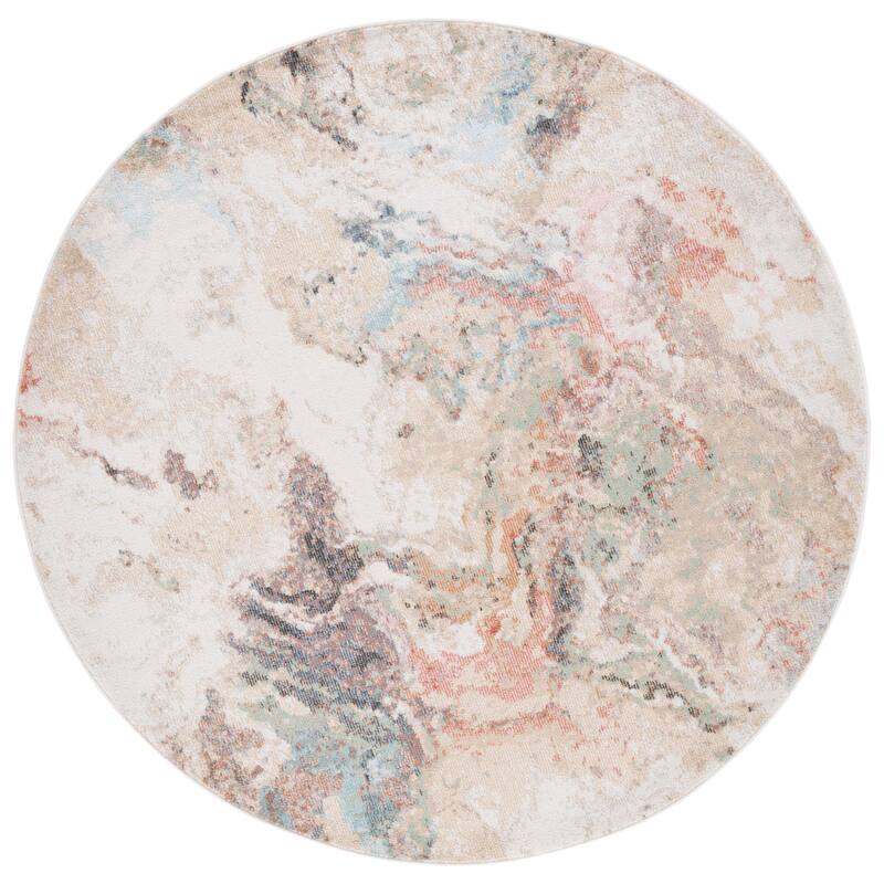 SAFAVIEH Phoenix Hetty Modern Abstract Rug - 6'7" Round - Ivory/Gold Rust
