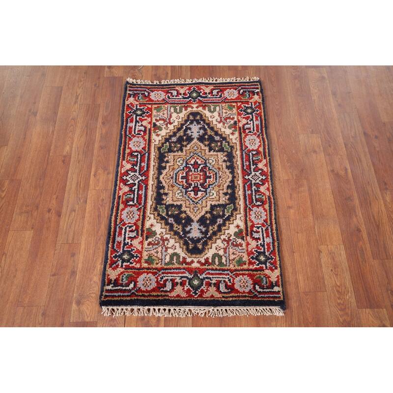 Navy Blue Heriz Serapi Indian Accent Rug Handmade Wool Carpet - 2'0" x 3'0"