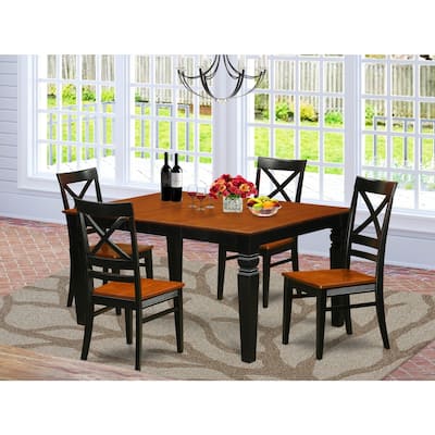 HomeStock 5-Piece Black and Cherry Finish Solid Wood Top Dining table with 4 Chairs with Lattice Back
