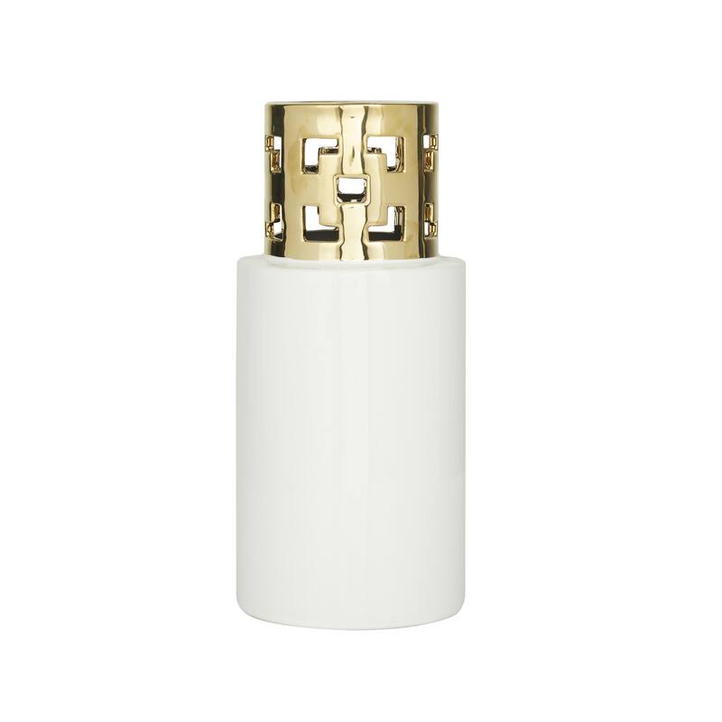 Ceramic Decorative Vase with Gold Cut Out Accents - White - CosmoLiving by Cosmopolitan