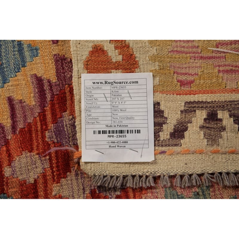 Kilim Oriental Area Rug Flatweave Tribal Wool Carpet - 8'5"x 9'9"