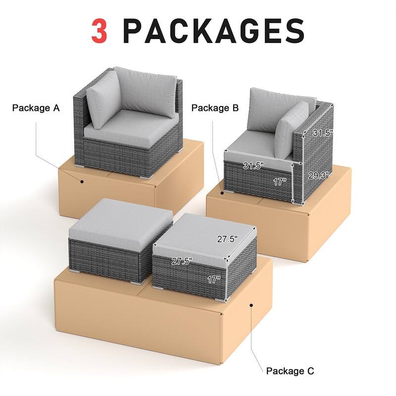 FINCATI Outdoor Sectional Conversation Set, 500 lbs Wicker Deep Seating Set, Loveseat/ Corner/ Ottoman Selectable