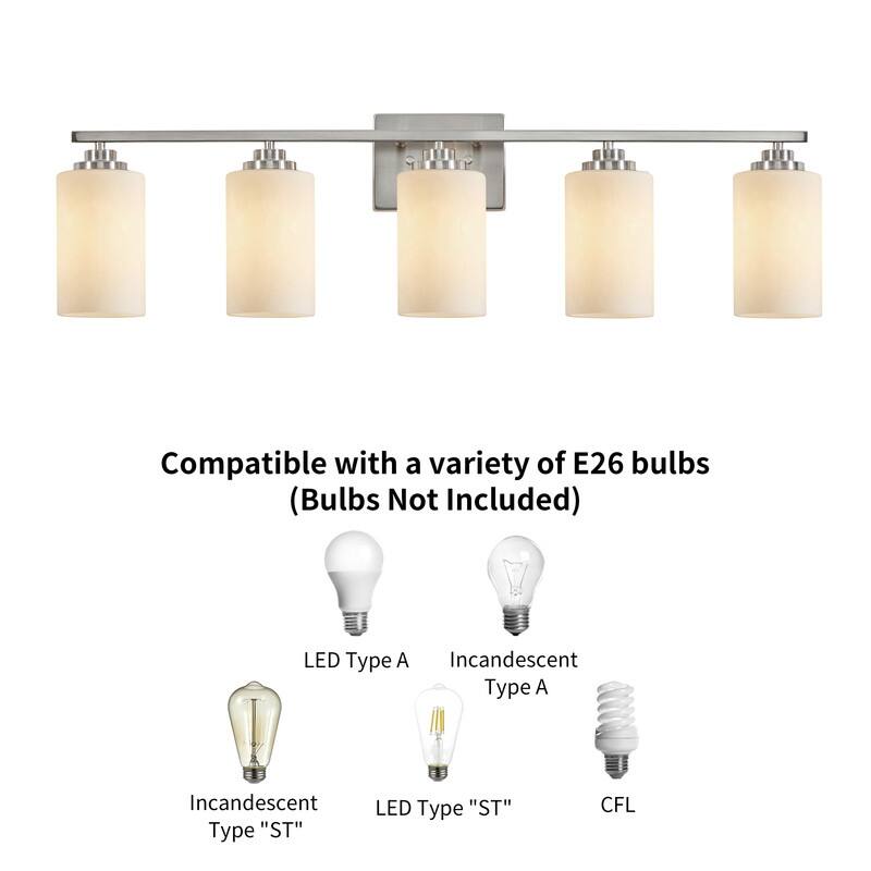 KAWOTI Rive 5-Light Modern Bathroom Vanity Light Frosted White Glass