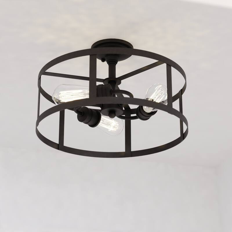 Akron 15-in W Bronze Farmhouse Round Cage Semi Flush Mount Ceiling Light - 15-in W x 10.25-in H x 15-in D - Oil Rubbed Bronze - 15-in W x 10.25-in H x 15-in D