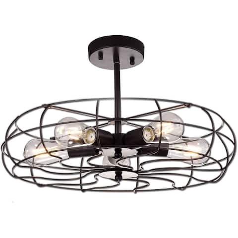 Cosenza Industrial Semi Flush Mount Ceiling Lights Large Metal Cage, 5 Lights - Oil-Rubbed Bronze