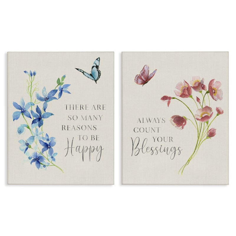 Stupell Inspiring Words with Florals Canvas Wall Art Design By Tava Studios (Set of 2) - 16 x 20