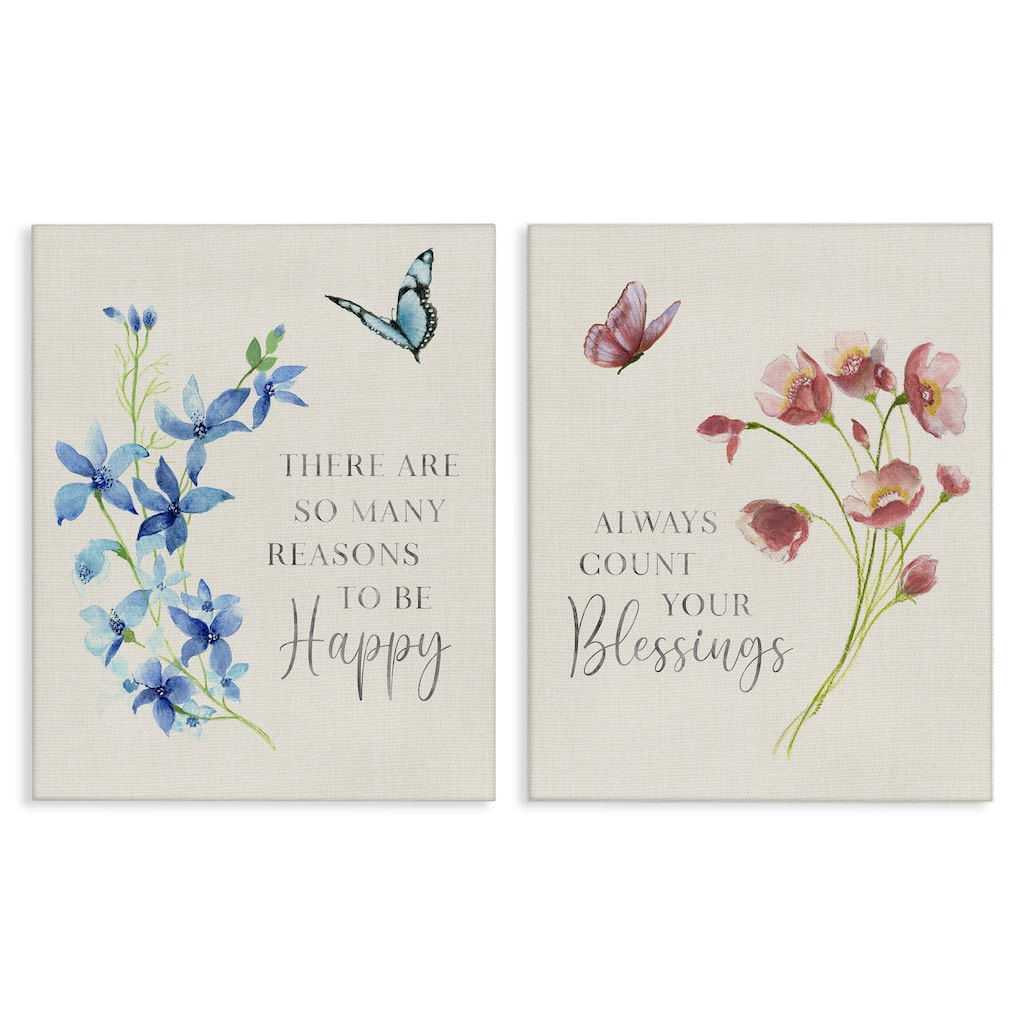 Stupell Inspiring Words with Florals Canvas Wall Art Design By Tava Studios (Set of 2)