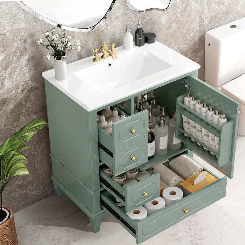 30" Bathroom Vanity with Sink,Solid Wood Frame,Painted MDF & Rubber Wood