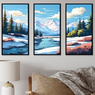 Designart "Rocky River Reverie" Forest And River Framed Art Set of 3 ...