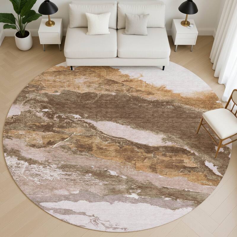 Premium Washable Super Soft Abstract Ranier Mayfield Rug - Brown - 8' x 8'
