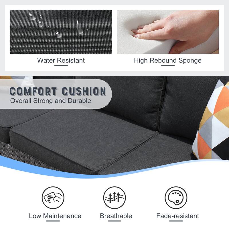 OVIOS 7-piece Wicker Sectional Sofa Swivel Rocking Chair Set