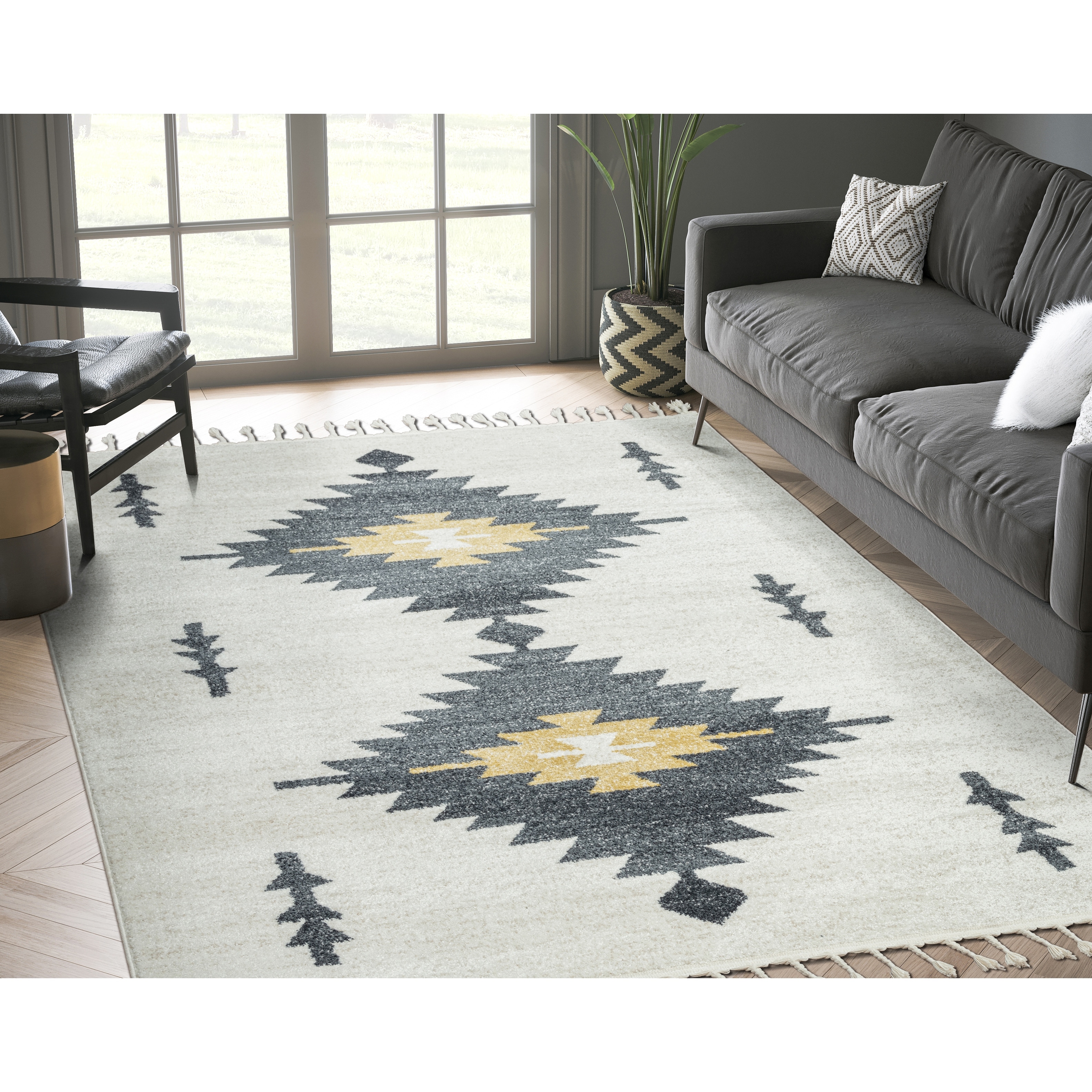 Abani Tulum TUL120A Contemporary Cream and Charcoal Southwest Area Rug