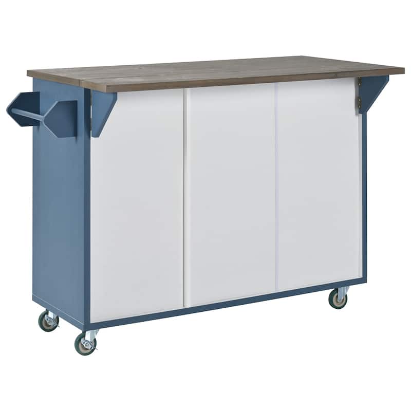 Retro Mountain Wood Kitchen Island with Drop Leaf, Storage Rack