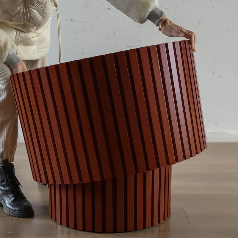 No Assembly Round Wood Coffee Table - Ideal for Small Living Room Apartments - Walnut