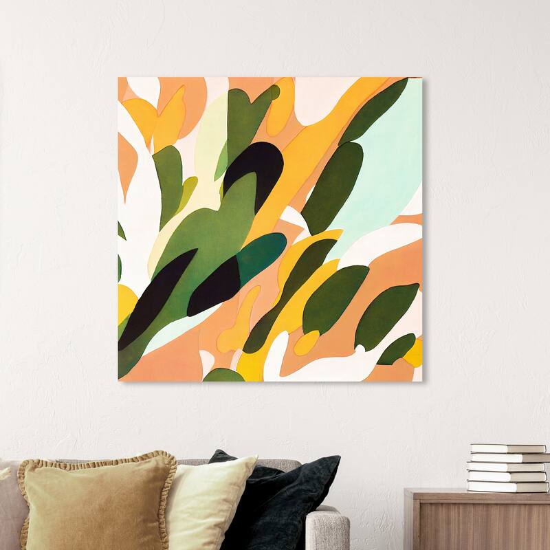 Wynwood Studio Abstract Golden Floral Pastel Yellow and Dark Yellow Tropical Wall Art Canvas Print - 40 x 40