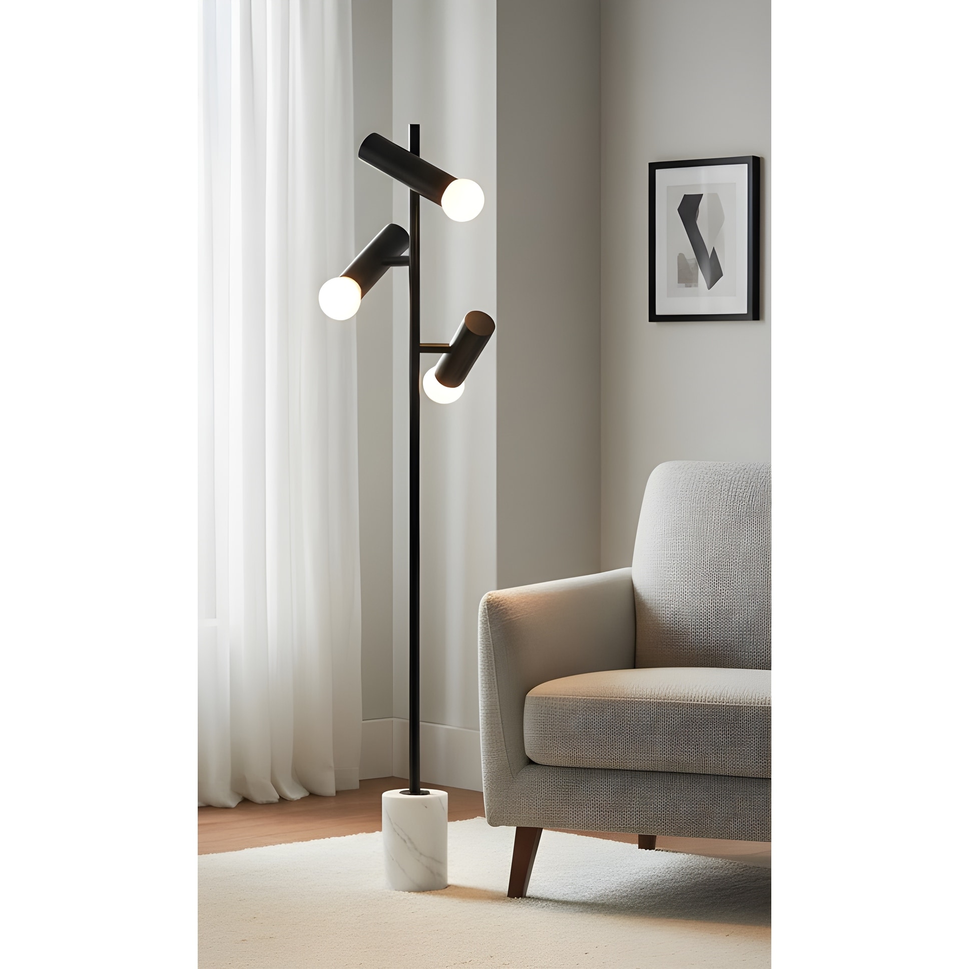 Adjustable Triple-Head Tree Floor Lamp with Solid Marble Cylinder Base, 57" Multi-Directional Tall Pole Lamp