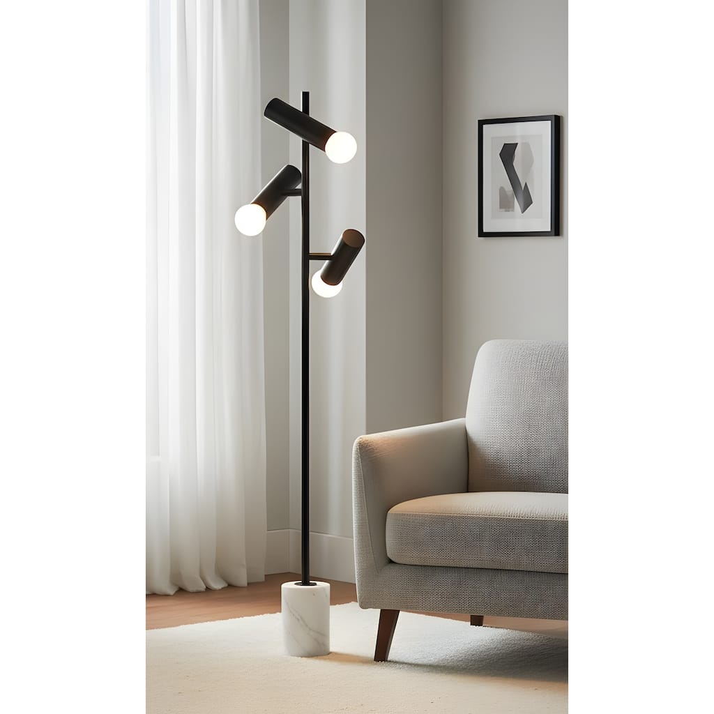 Adjustable Triple-Head Tree Floor Lamp with Solid Marble Cylinder Base, 57" Multi-Directional Tall Pole Lamp