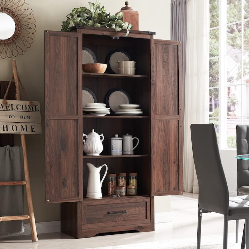 Farmhouse Kitchen Pantry Cabinet, Wood Storage Cabinets