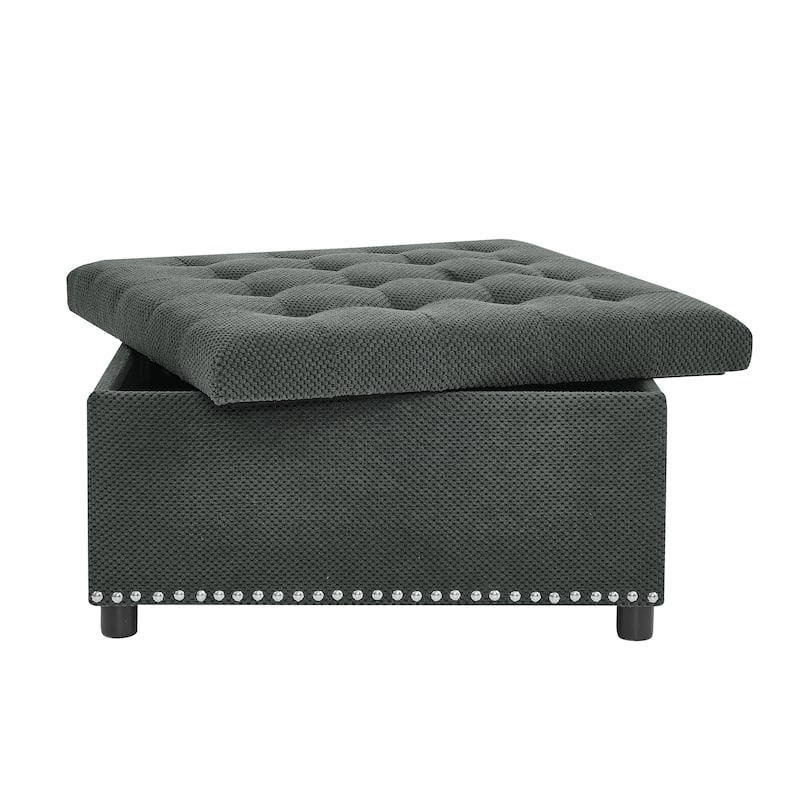 Square Tufted Upholstered Storage Ottoman with Nailhead Trim