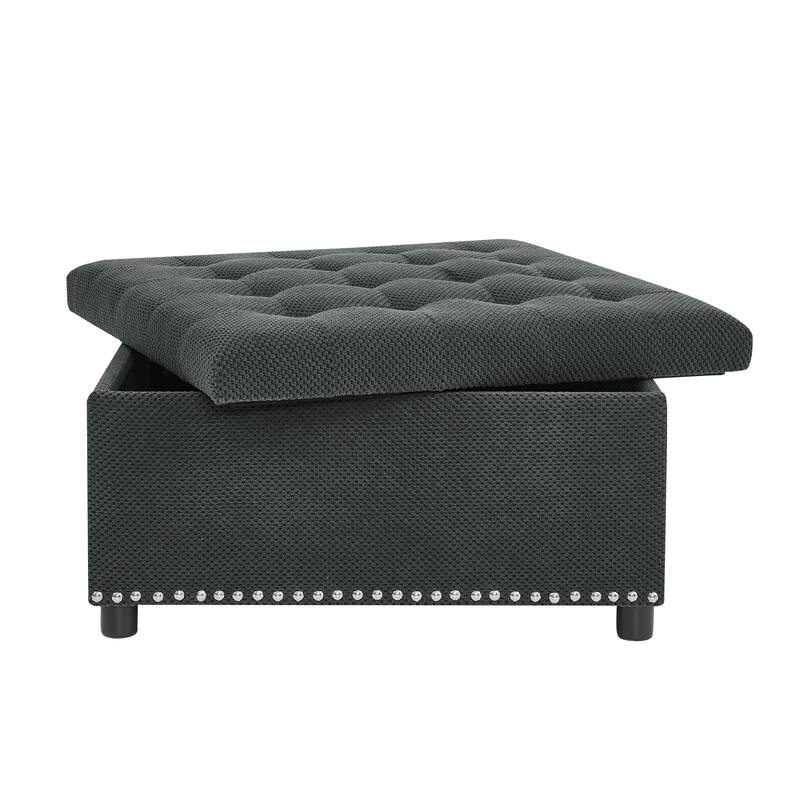Storage Ottoman,Tufted Footstool, Nailhead Trim Ottoman, Square Storage Ottoman, Upholstered Coffee Table, Bedroom Storage