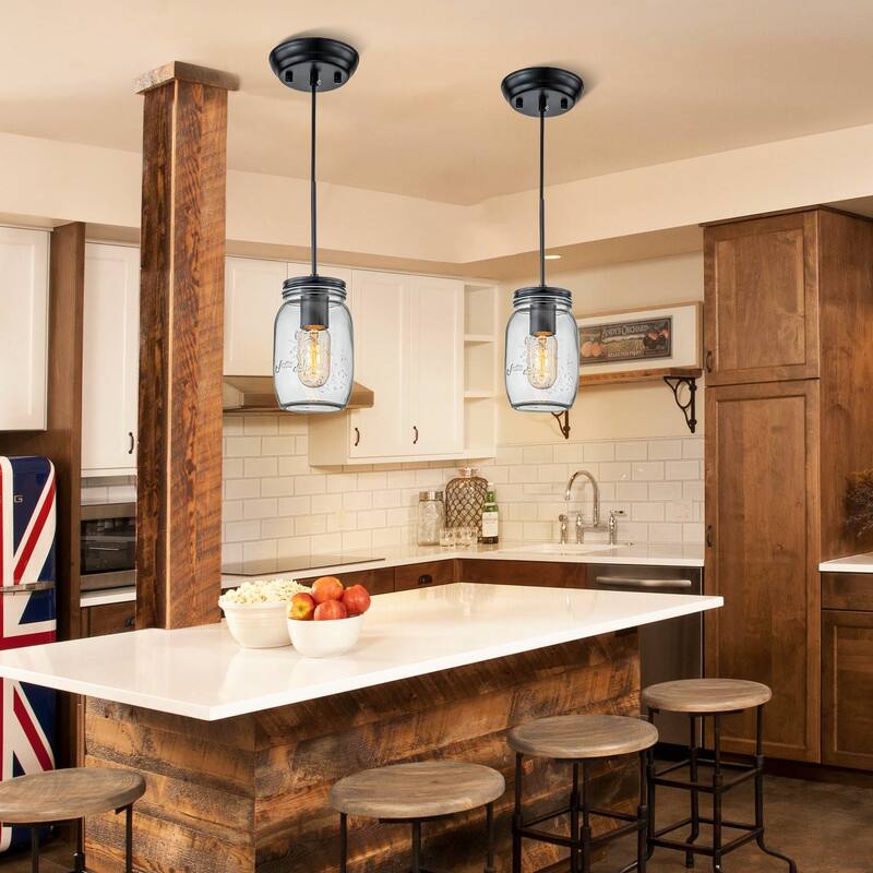 Starsky 1-Light Modern Farmhouse Black Mason Jar Chandelier Single Pendant Light set of 2