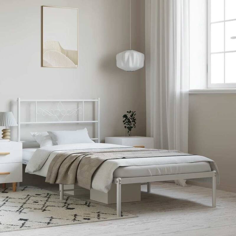 vidaXL 12 Inches White Twin Metal Bed Frame No Mattress - 77.2" x 41.3" x 35.4"