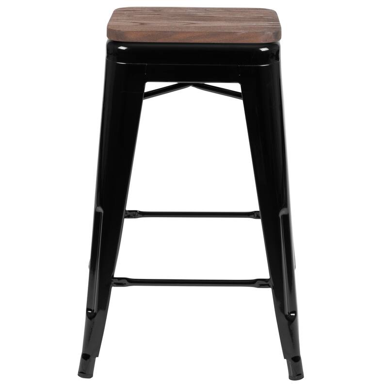 4 Pack 24" High Metal Indoor Counter Bar Stool with Wood Seat - Stackable Stool