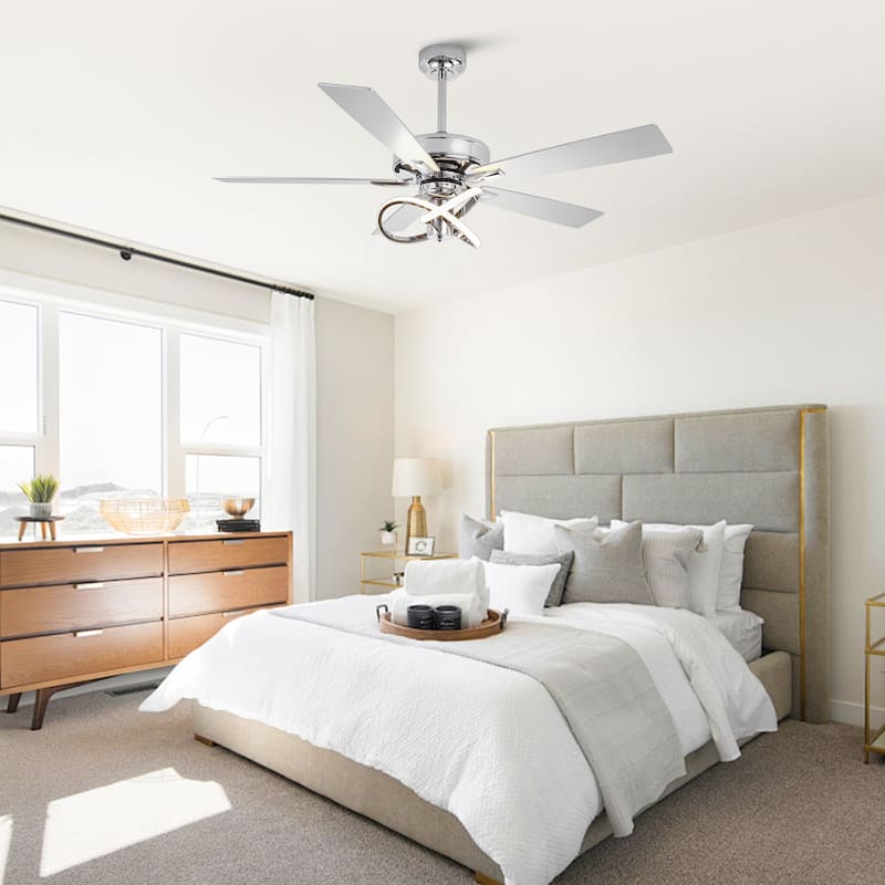 52" Chrome Modern Plywood 5-Blade Ceiling Fan with LED Light and Remote - 52 in. D x 52 in. W x 15.25 in. H