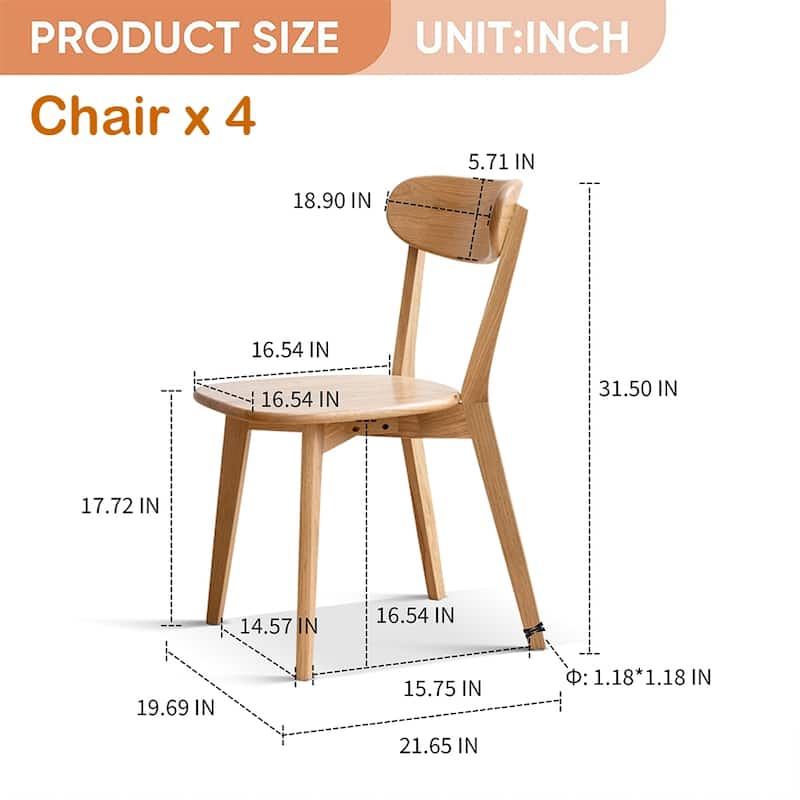 Wood Dining Chairs, Solid Oak Wood Chairs w/ Backrest & Seat