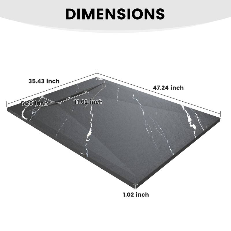 SMC Alcove Shower Pan Base with Reversible Drain, Low Profile, Wheelchair Access, Slip-Resistant, cUPC Certified