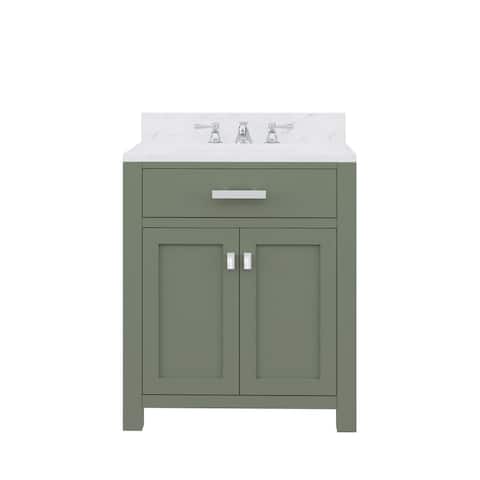 Madison Carrara White Marble Countertop Vanity in Green with Faucet