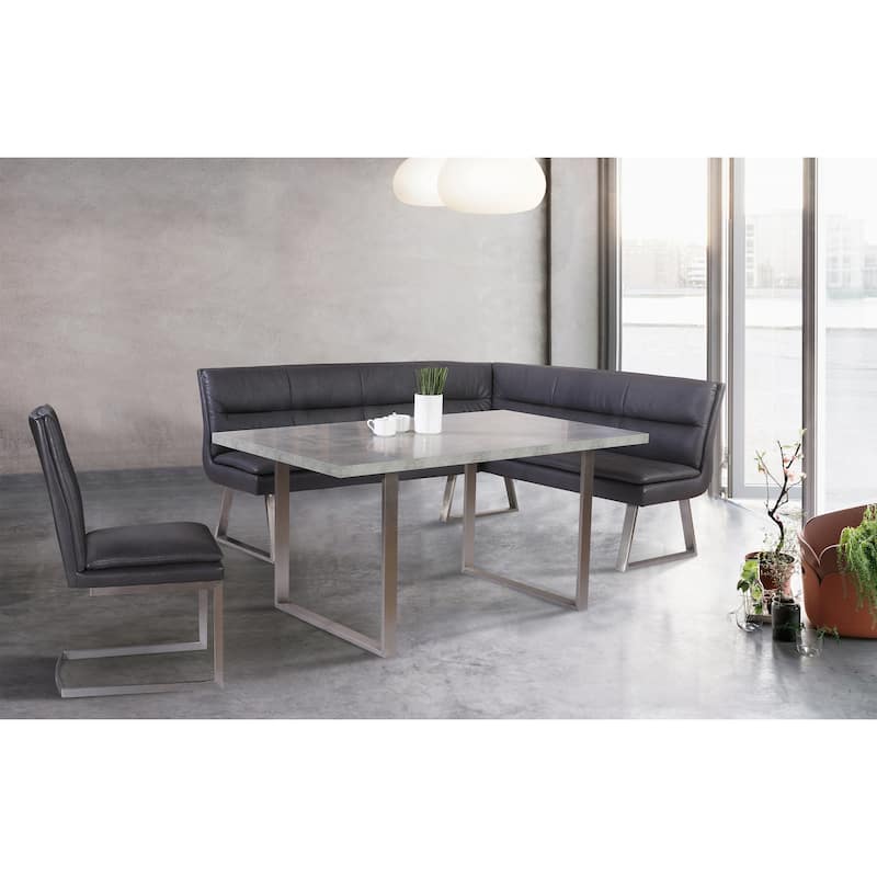 Fenton Cement Gray Dining Table with Brushed Stainless Steel Legs