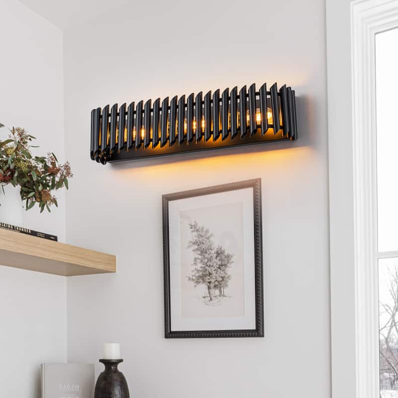 Black Angled Slatted Cylinder Wall Sconce Modern Industrial Light - 3-Lights